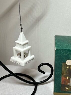 White Church Tree Ornament Christmas Bell. Vintage